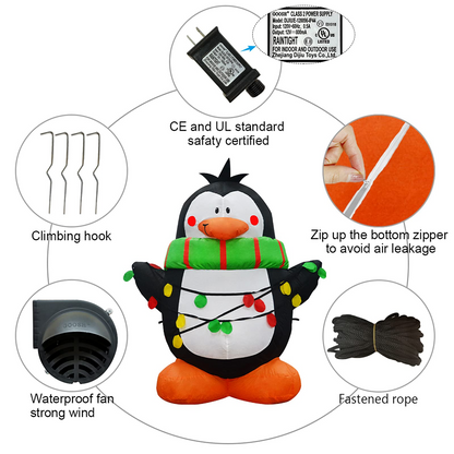 GOOSH 4.2 FT Height Christmas Inflatables Outdoor Penguin Wearing Green Scarf, Blow Up Yard Decoration Clearance with LED Lights Built-in for Holiday/Christmas/Party/Yard/Garden