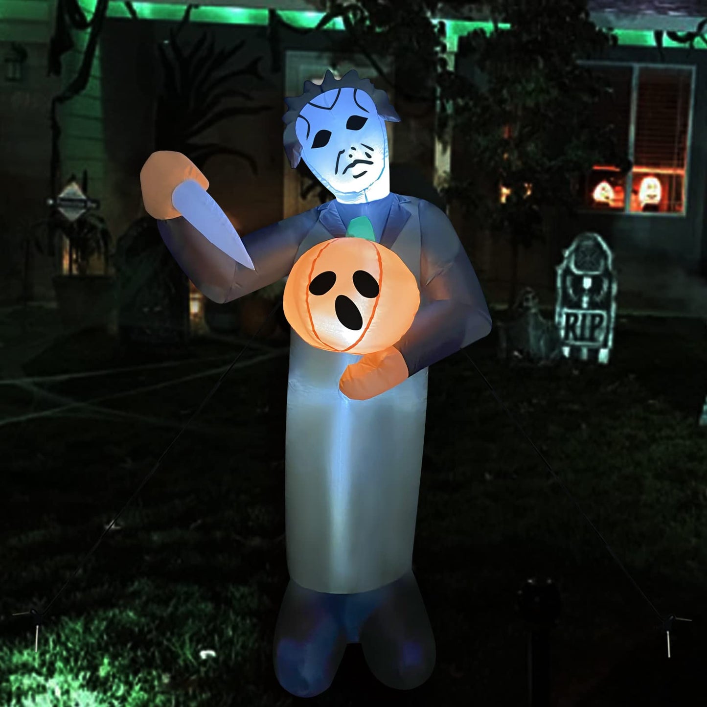 GOOSH Halloween Inflatable 6FT Scary Pumpkin Killer with Built-in LEDs Blow Up Yard Decoration for Holiday Party Indoor, Outdoor, Yard, Garden, Lawn