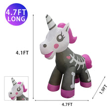 Load image into Gallery viewer, Halloween Inflatable 4FT Skeleton Unicorn with Built-in LEDs Blow Up Yard Decoration for Holiday Party Indoor, Outdoor, Yard, Garden, Lawn
