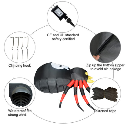 GOOSH 6 FT Width Halloween Inflatable Outdoor Spider with Magic Light, Blow Up Yard Decoration Clearance with LED Lights Built-in for Holiday/Party/Yard/Garden