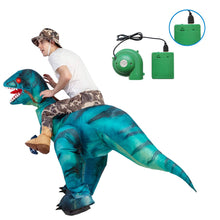 Load image into Gallery viewer, GOOSH Inflatable Costume for Adults and Children, Halloween Costumes Men Women Green Dinosaur Rider, Blow Up Costume Unisex Godzilla Toy
