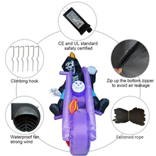 Load image into Gallery viewer, GOOSH 6 FT Halloween Inflatables Outdoor Grim Reaper on The Motorcycle, Blow Up Yard Decoration Clearance with LED Lights Built-in for Holiday/Party/Yard/Garden

