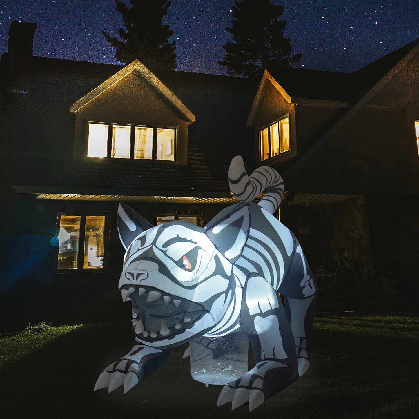GOOSH 5 FT Length Halloween Inflatables Outdoor Skeleton Dog with Flashing Lights, Blow Up Yard Decoration Clearance with LED Lights Built-in for Holiday/Christmas/Party/Yard/Garden