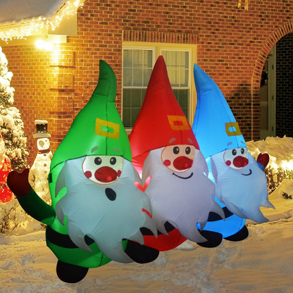 GOOSH 7 FT Length Christmas Inflatable Outdoor Three Santa Claus, Blow Up Yard Decoration Clearance with LED Lights Built-in for Holiday/Party/Xmas/Yard/Garden