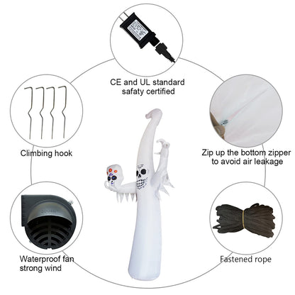 GOOSH 12 FT Halloween Inflatables Smiling Spooky Ghost with Magic Rotating Light Blow Up Inflatable for Halloween day of the dead Party Indoor Outdoor Yard, Garden