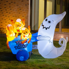 Load image into Gallery viewer, GOOSH 5.4 FT Height Halloween Inflatables Outdoor Ghost with Candy Cart, Blow Up Yard Decoration Clearance with LED Lights Built-in for Holiday/Party/Yard/Garden
