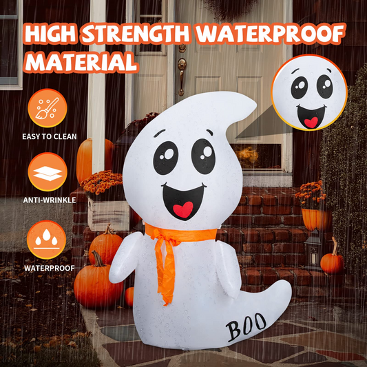 GOOSH 4 FT Halloween Inflatable Outdoor White Cute Ghost with Build-in LEDs Blow Up Inflatables for Halloween Party Indoor Outdoor Yard Garden Lawn Decorations