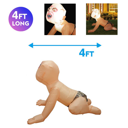 GOOSH 4FT Halloween Inflatable Outdoor Zombie Baby Blow Up Yard Decoration Clearance with LED Lights Built-in for Holiday/Party/Yard/Garden