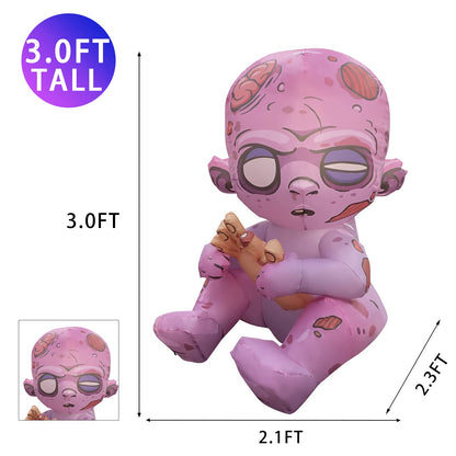 GOOSH Halloween Inflatable 3FT Zombie Baby with Built-in LEDs Blow Up Yard Decoration for Holiday Party Indoor, Outdoor, Yard, Garden, Lawn