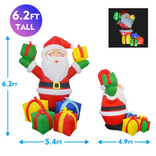 Load image into Gallery viewer, GOOSH 6.2 FT Height Christmas Inflatables Outdoor Smiling Santa Claus with Present Boxes, Blow Up Yard Decoration Clearance with LED Lights Built-in for Holiday/Christmas/Party/Yard/Garden
