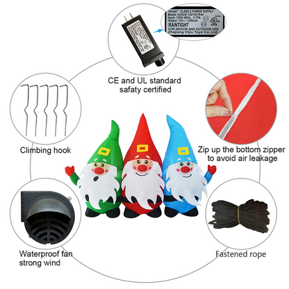 GOOSH 7 FT Length Christmas Inflatable Outdoor Three Santa Claus, Blow Up Yard Decoration Clearance with LED Lights Built-in for Holiday/Party/Xmas/Yard/Garden