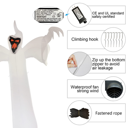 GOOSH Halloween Inflatable 12ft Scary Narrow Face Ghost with Built-in Color-Changing LED Light Blow-up Yard Decoration Halloween Inflatable Decoration for Party/Indoor/Outdoor/Yard/Garden/Lawn
