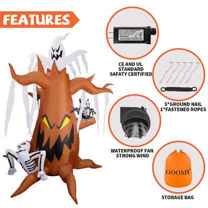 GOOSH 8.3 FT Height Halloween Inflatables Dead Tree with White Ghost and Owl, Blow Up Yard Decoration Clearance with LED Lights Built-in for Holiday/Party/Yard/Garden