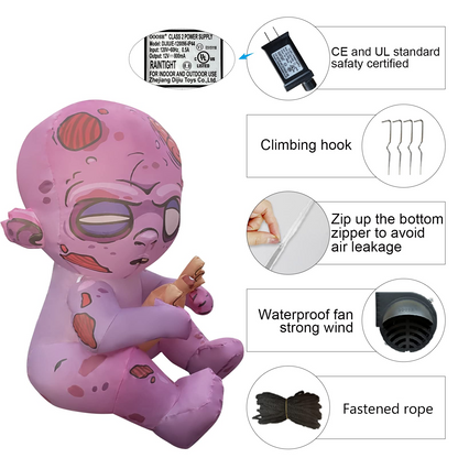 GOOSH Halloween Inflatable 3FT Zombie Baby with Built-in LEDs Blow Up Yard Decoration for Holiday Party Indoor, Outdoor, Yard, Garden, Lawn