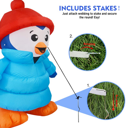 GOOSH 6 FT Height Christmas Inflatables Outdoor Down-Filled Coat Penguin, Blow Up Yard Decoration Clearance with LED Lights Built-in for Holiday/Christmas/Party/Yard/Garden