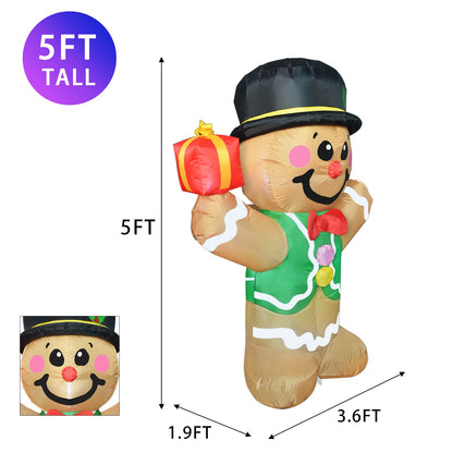 GOOSH 5 FT Christmas Inflatables Gingerbread Man Outdoor Christmas Decorations Blow Up Yard Decor with LED Lights for Xmas Holiday Party Indoor Garden Lawn Décor