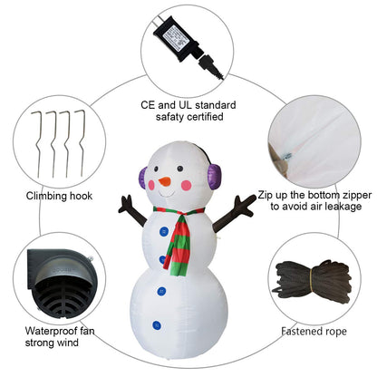GOOSH 6 FT Christmas Inflatable Outdoor Snowman with Earbuds, Blow Up Yard Decoration Clearance with LED Lights Built-in for Holiday/Party/Xmas/Yard/Garden