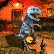 Load image into Gallery viewer, GOOSH 6.5 FT Inflatable Skeleton Dinosaur with Build-in LEDs T-Rex Holding Pumpkin for Halloween Yard Decor Indoor Outdoor Yard Lawn Decorations
