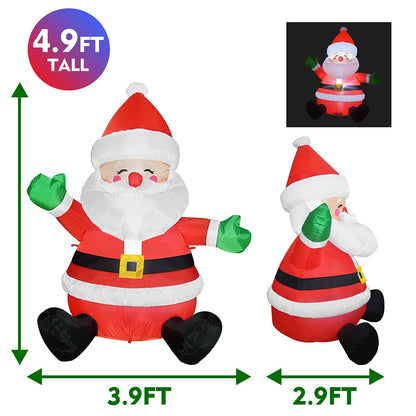 GOOSH 5 FT Christmas Inflatables Santa Claus Outdoor Decorations Blow Up Yard Sitting Santa Claus with Built-in LEDs for Holiday Xmas Garden Lawn Decor