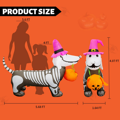GOOSH 5Ft Halloween Inflatables Outdoor Decorations Skeleton Puppy Inflatable Yard Decoration with Build-in LEDs Blow Up Pumpkin for Halloween Party Indoor Outdoor Yard Garden