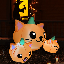 Load image into Gallery viewer, Halloween Inflatable 4FT Long Three Pumpkin Cat Head Combo with Built-in LEDs Blow Up Yard Decoration for Holiday Party Indoor, Outdoor, Yard, Garden, Lawn
