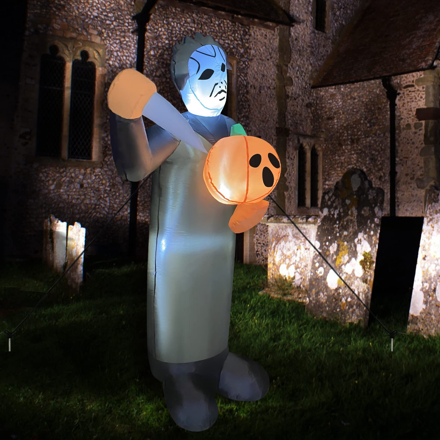 GOOSH Halloween Inflatable 6FT Scary Pumpkin Killer with Built-in LEDs Blow Up Yard Decoration for Holiday Party Indoor, Outdoor, Yard, Garden, Lawn