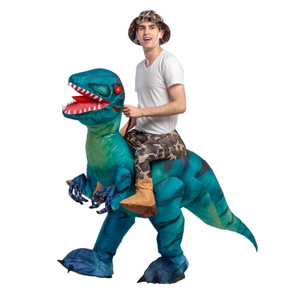 GOOSH Inflatable Costume for Adults and Children, Halloween Costumes Men Women Green Dinosaur Rider, Blow Up Costume Unisex Godzilla Toy