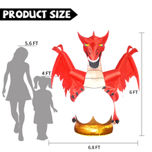 Load image into Gallery viewer, GOOSH 6.8 FT Length Halloween Inflatables Outdoor Red Dragon Holding Ball, Blow Up Yard Decoration with LED Lights Built-in for Holiday/Party/Yard/Garden
