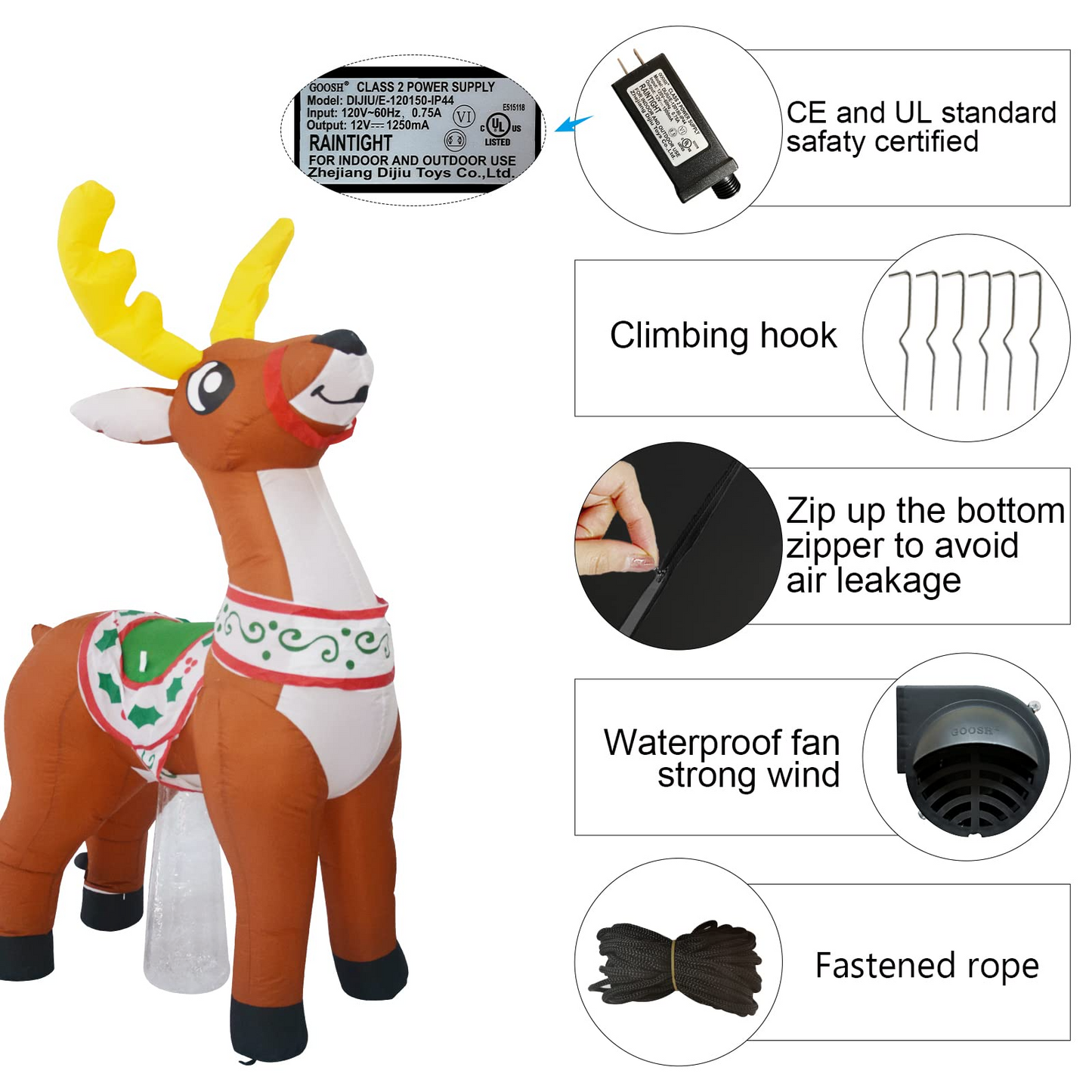 GOOSH 6 FT Christmas Inflatables Reindeer Outdoor Decorations Blow Up Yard Cute Deer with Built-in LEDs for Xmas Garden Lawn Indoor Party Decor