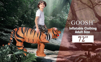 GOOSH Adult Size Inflatable Tiger Unisex Costume Blow Up Men Women Riding a Tiger Deluxe Halloween Funny Costume Godzilla Toy
