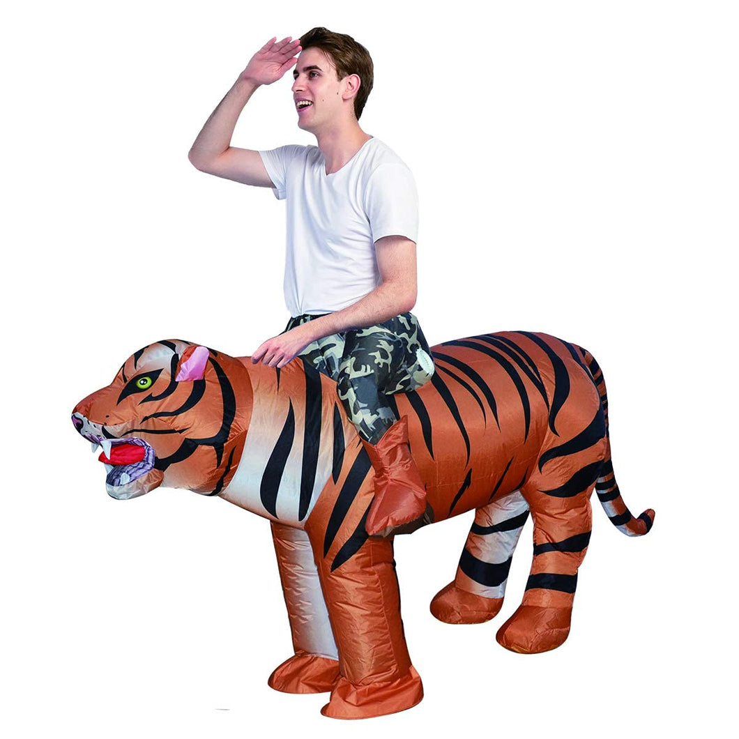 GOOSH Adult Size Inflatable Tiger Unisex Costume Blow Up Men Women Riding a Tiger Deluxe Halloween Funny Costume Godzilla Toy