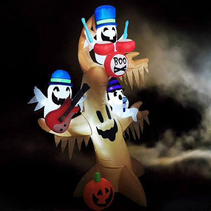 GOOSH 8 FT Halloween Inflatable Outdoor Ghost Tree with Pumpkin, Blow Up Yard Decoration Clearance with LED Lights Built-in for Holiday/Party/Yard/Garden