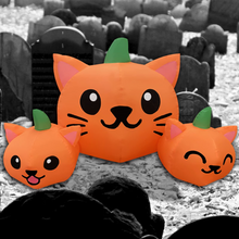 Load image into Gallery viewer, Halloween Inflatable 4FT Long Three Pumpkin Cat Head Combo with Built-in LEDs Blow Up Yard Decoration for Holiday Party Indoor, Outdoor, Yard, Garden, Lawn
