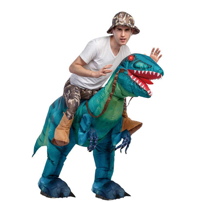GOOSH Inflatable Costume for Adults and Children, Halloween Costumes Men Women Green Dinosaur Rider, Blow Up Costume Unisex Godzilla Toy