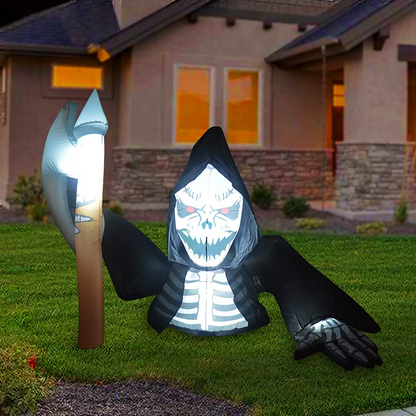 GOOSH 6.8 FT Length Halloween Inflatables Outdoor Skeleton Ghost, Blow Up Yard Decoration Clearae with LED Lights Built-in for Holiday/Party/Yard/Garden