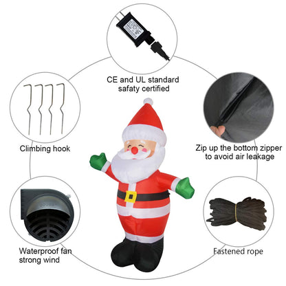 GOOSH 5 FT Christmas Inflatable Outdoor Smiley Santa Claus, Blow Up Yard Decoration Clearance with LED Lights Built-in for Holiday/Party/Xmas/Yard/Garden