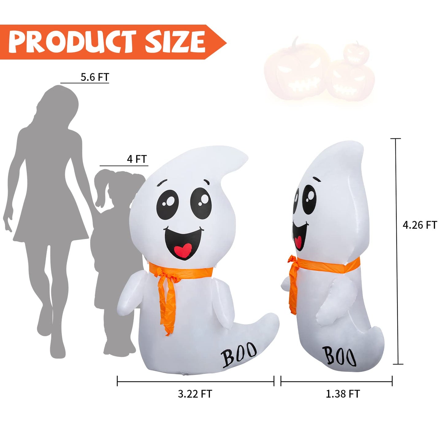 GOOSH 4 FT Halloween Inflatable Outdoor White Cute Ghost with Build-in LEDs Blow Up Inflatables for Halloween Party Indoor Outdoor Yard Garden Lawn Decorations