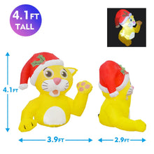 Load image into Gallery viewer, GOOSH 4.1 FT Height Christmas Inflatables Outdoor Yellow Cat Wears Christmas Hat, Blow Up Yard Decoration Clearance with LED Lights Built-in for Holiday/Christmas/Party/Yard/Garden
