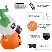 Load image into Gallery viewer, 6-Foot Halloween Inflatable Blow Up Pumpkin with Spirit Black Cat on Top with LED Built-in, Halloween Decoration Indoor/Outdoor, Yard, Garden, Patio, Lawn Halloween Blow Up Décor
