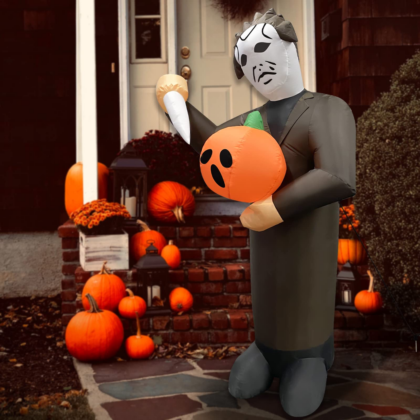 GOOSH Halloween Inflatable 6FT Scary Pumpkin Killer with Built-in LEDs Blow Up Yard Decoration for Holiday Party Indoor, Outdoor, Yard, Garden, Lawn
