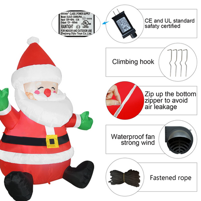 GOOSH 5 FT Christmas Inflatables Santa Claus Outdoor Decorations Blow Up Yard Sitting Santa Claus with Built-in LEDs for Holiday Xmas Garden Lawn Decor