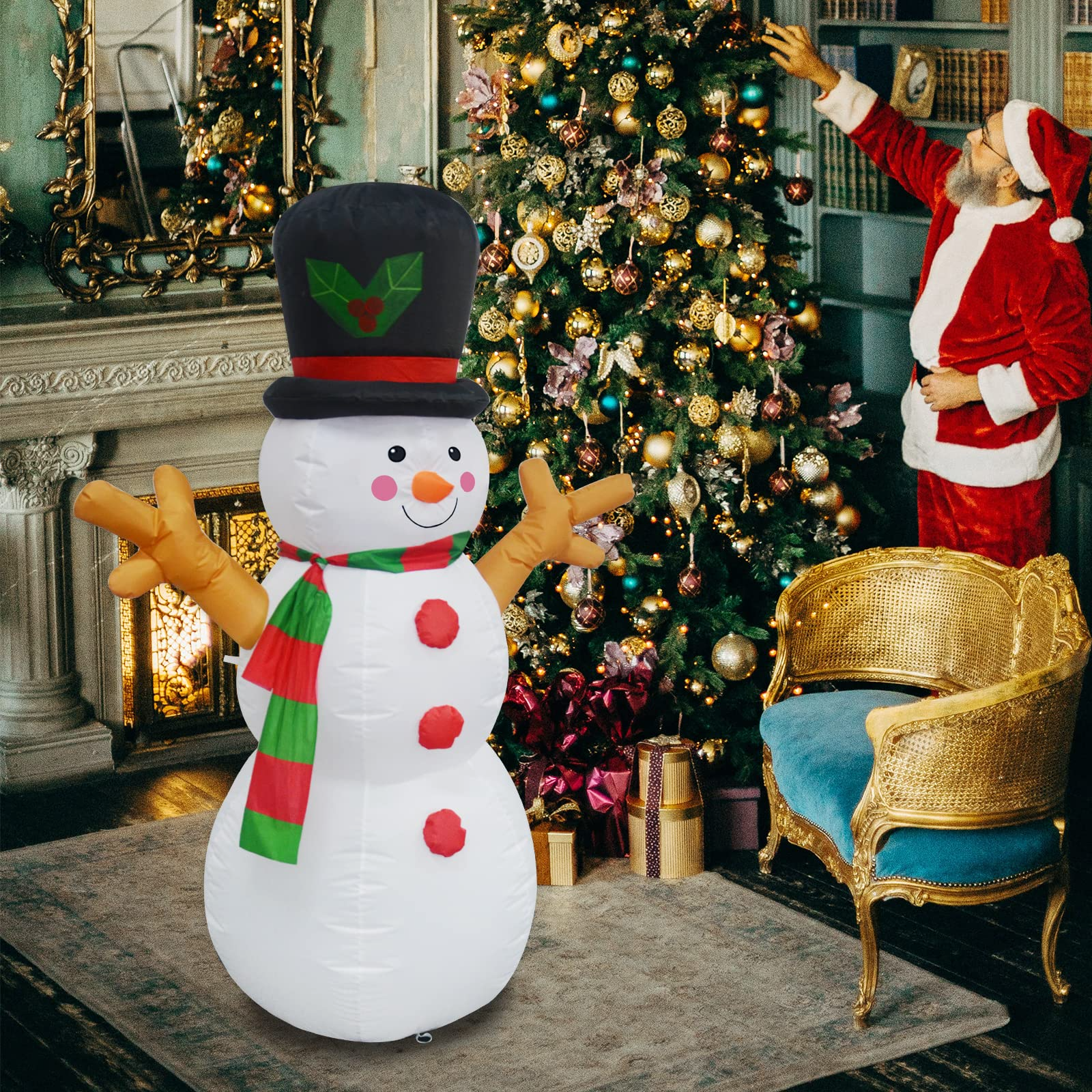 GOOSH 5 FT Christmas Snowman Inflatable Decoration Blow Up Snowman Outdoor  Christmas Yard Decoration with Branch Hand Blow Up Holiday Indoor Outdoor