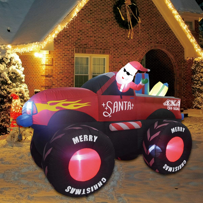 GOOSH 7.5 FT Long Christmas Inflatables Santa Claus Outdoor Decorations Blow Up Yard Snowman with Presents on Truck with Built-in LEDs for Garden Lawn Indoor Party Décor