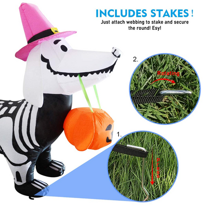 GOOSH 5Ft Halloween Inflatables Outdoor Decorations Skeleton Puppy Inflatable Yard Decoration with Build-in LEDs Blow Up Pumpkin for Halloween Party Indoor Outdoor Yard Garden