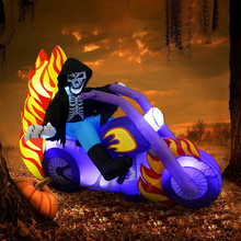 Load image into Gallery viewer, GOOSH 6 FT Halloween Inflatables Outdoor Grim Reaper on The Motorcycle, Blow Up Yard Decoration Clearance with LED Lights Built-in for Holiday/Party/Yard/Garden
