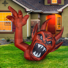 Load image into Gallery viewer, GOOSH 5 Foot Length Halloween Inflatables Halloween Red Devil Raise Hands with Build-in LED Light Blow Up Inflatables for Halloween Party Indoor Outdoor Tree Yard Garden Lawn Decorations
