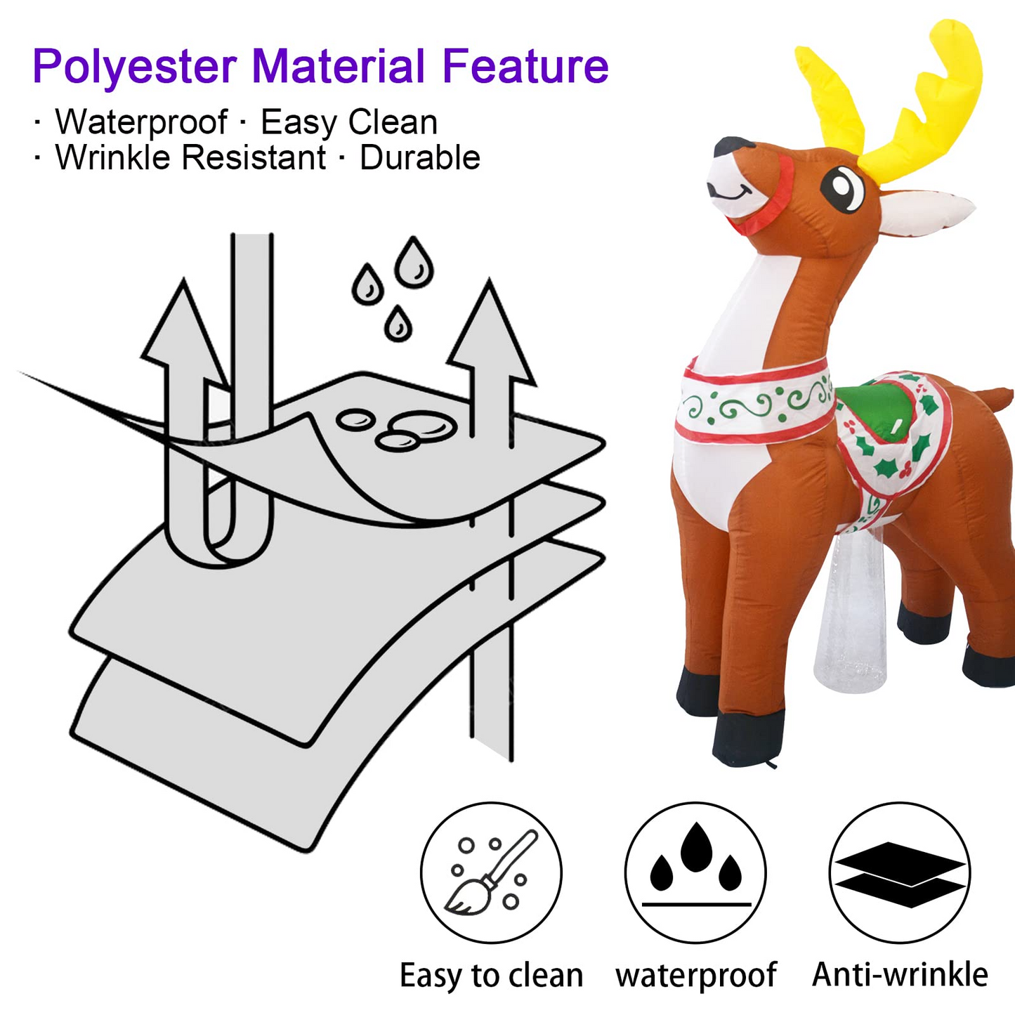 GOOSH 6 FT Christmas Inflatables Reindeer Outdoor Decorations Blow Up Yard Cute Deer with Built-in LEDs for Xmas Garden Lawn Indoor Party Decor