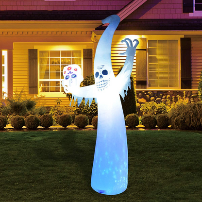 GOOSH 12 FT Halloween Inflatables Smiling Spooky Ghost with Magic Rotating Light Blow Up Inflatable for Halloween day of the dead Party Indoor Outdoor Yard, Garden