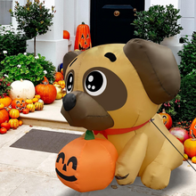 Load image into Gallery viewer, Halloween Inflatable 4FT Pug Dog Holding Pumpkin with Built-in LEDs Blow Up Yard Decoration for Holiday Party Indoor, Outdoor, Yard, Garden, Lawn
