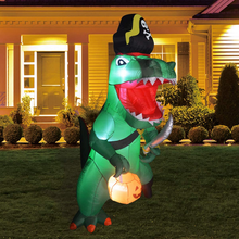 Load image into Gallery viewer, GOOSH 7 FT Tall Halloween Inflatables Outdoor Pirate Dinosaur, Blow Up Yard Decoration Clearance with LED Lights Built-in for Holiday/Party/Yard/Garden
